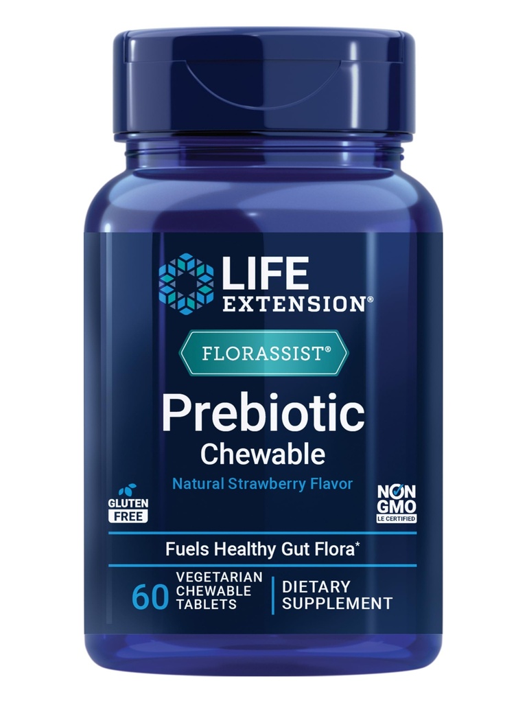 Life Extension FLORASSIST ® Prebiotic Chewable (Strawberry), 1000 mg xylooligosacharidů, prebiotický dodatek poskytuje palivo pro Gut Flora, gluten- Free, Non- GMO, Vegetariánské, 60 žvýkací tablety