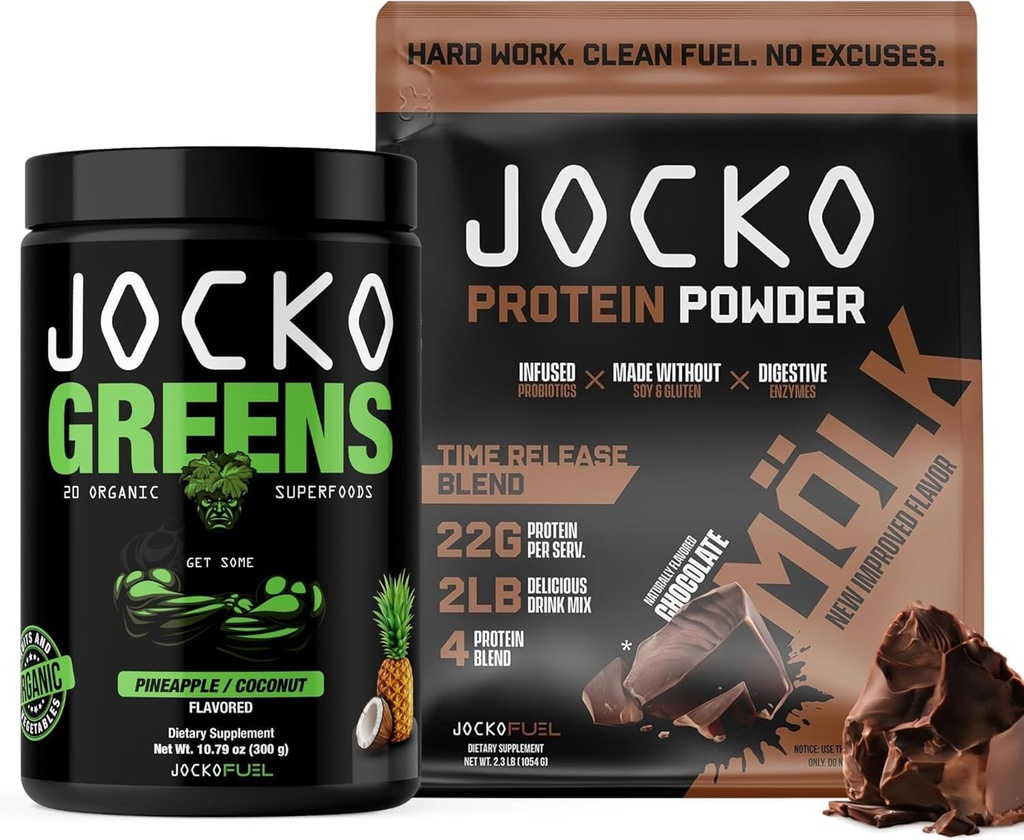 Jocko Palivo 2 balení Bundle - Jocko zelené prášek + čokoláda Mölk protein prášek