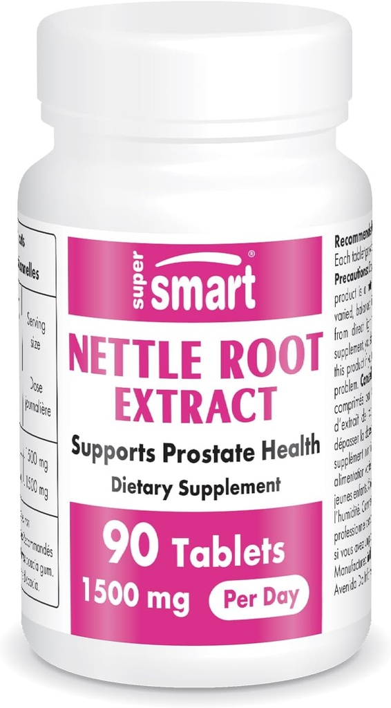 Supersmart - Nettle Root Extract 1500 mg per day - Extrakt z bodavé kopřivky Root - Podpora zdravého močového traktu - Prostatní doplňky pro muže cd 124; Non- GMO - 90 Tablet.