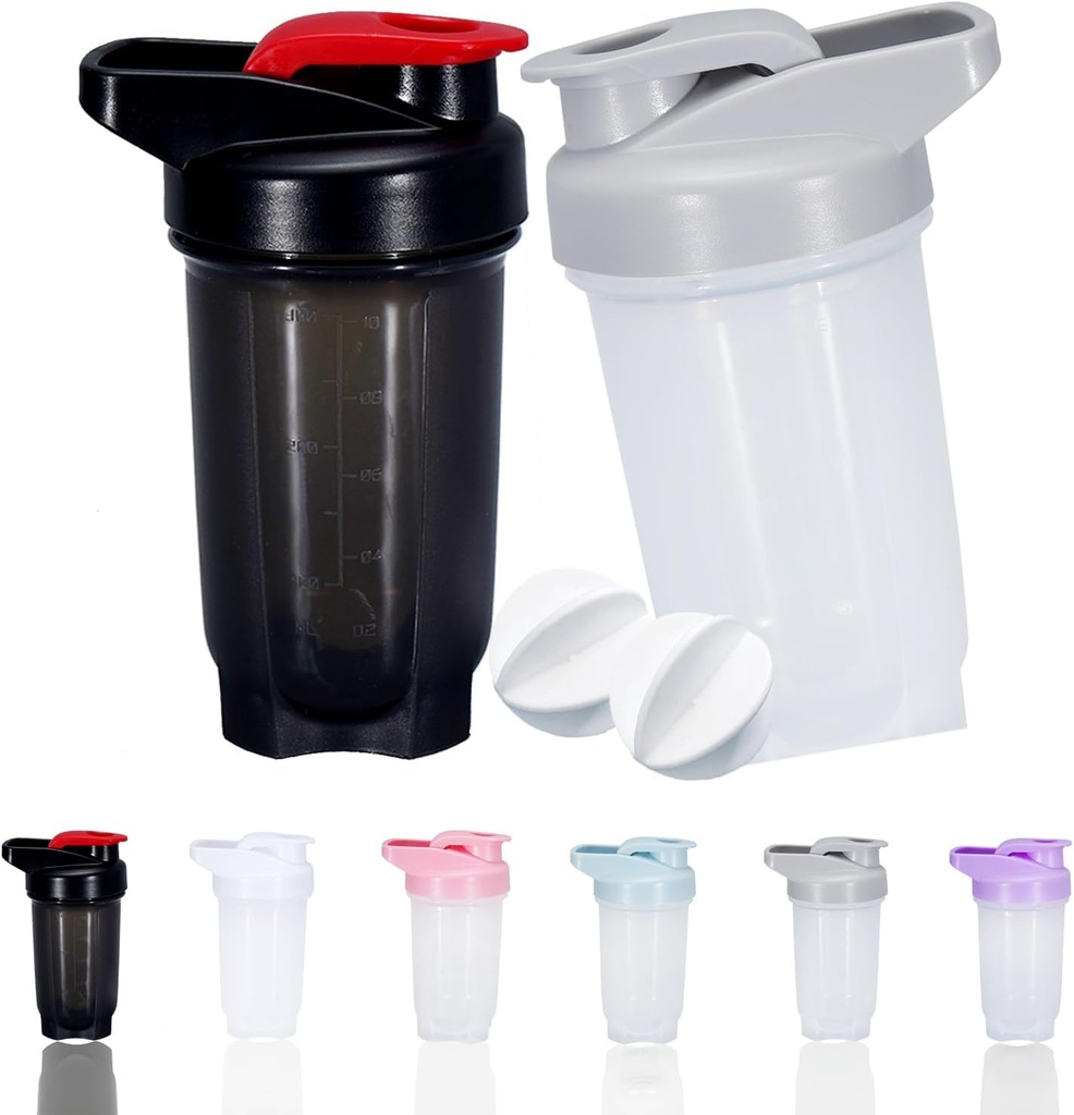 Třpytivý proteinový pohár a 10- Ounce / 300ML třepací láhev s Whisk Balls, Sada proteinových třepaček, Non- BPA plastu (Black + Grey (2PCS))