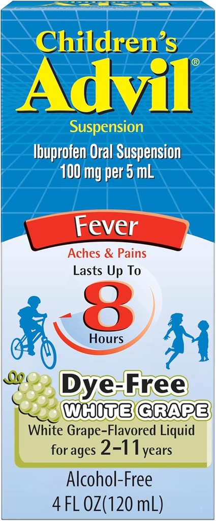Dětské Advil Pain Reliever a Horečka Reducer, Barviva zdarma Dětské Ibuprofen pro úlevu od bolesti, Tekutý Ibuprofen pro děti, Bílý Grape - 4 Fl Oz
