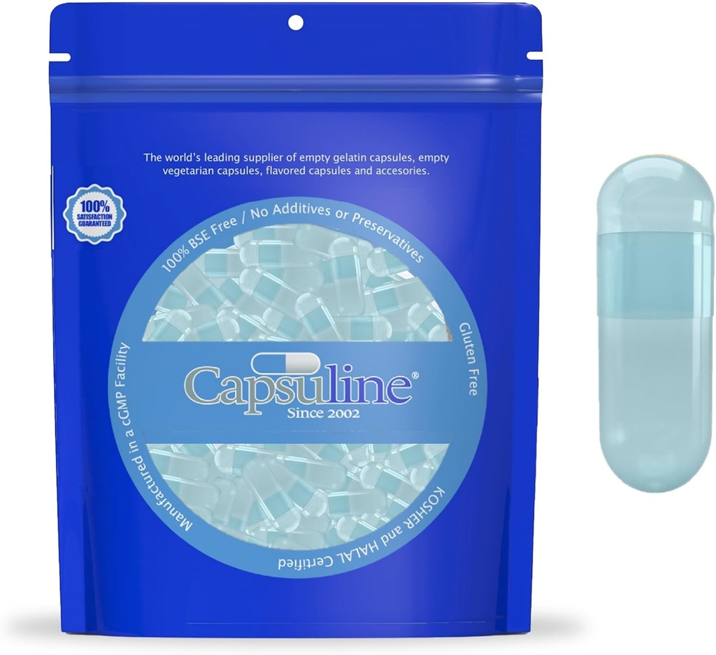 Capsuline Spirulina Barevná velikost 0 Prázdná Vegan Kapsle modrá / modrá - 100 Hrabě - Vegetarian Prázdné Pill Kapsle - DIY Zeleninové kapsle Plnicí - Veggie Pill Kapsle - Kosher a Halal Certified