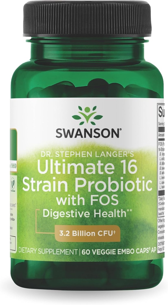 Swanson Dr. Stephen Langer 's Formule - Natural Probiotic w / Prebiotic FOS - 16-Stuin Supplement Promoting Digital Support w / 3.2 Milion CFU per Capsule - (60 Veggie Kapsle)