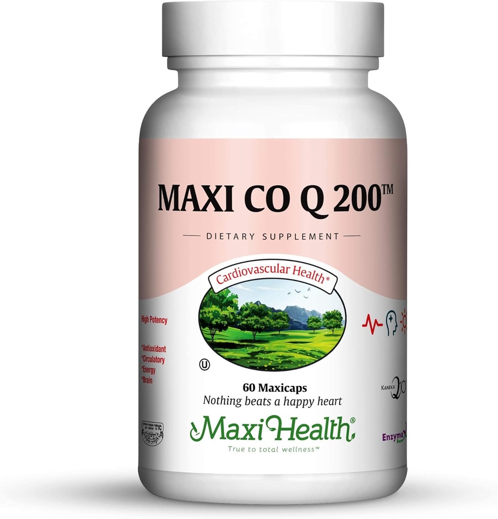 Maxi Health CO Q10 200mg - Koenzym Q10 dodatek - Zdraví srdce - 60 Kapsle - Kosher