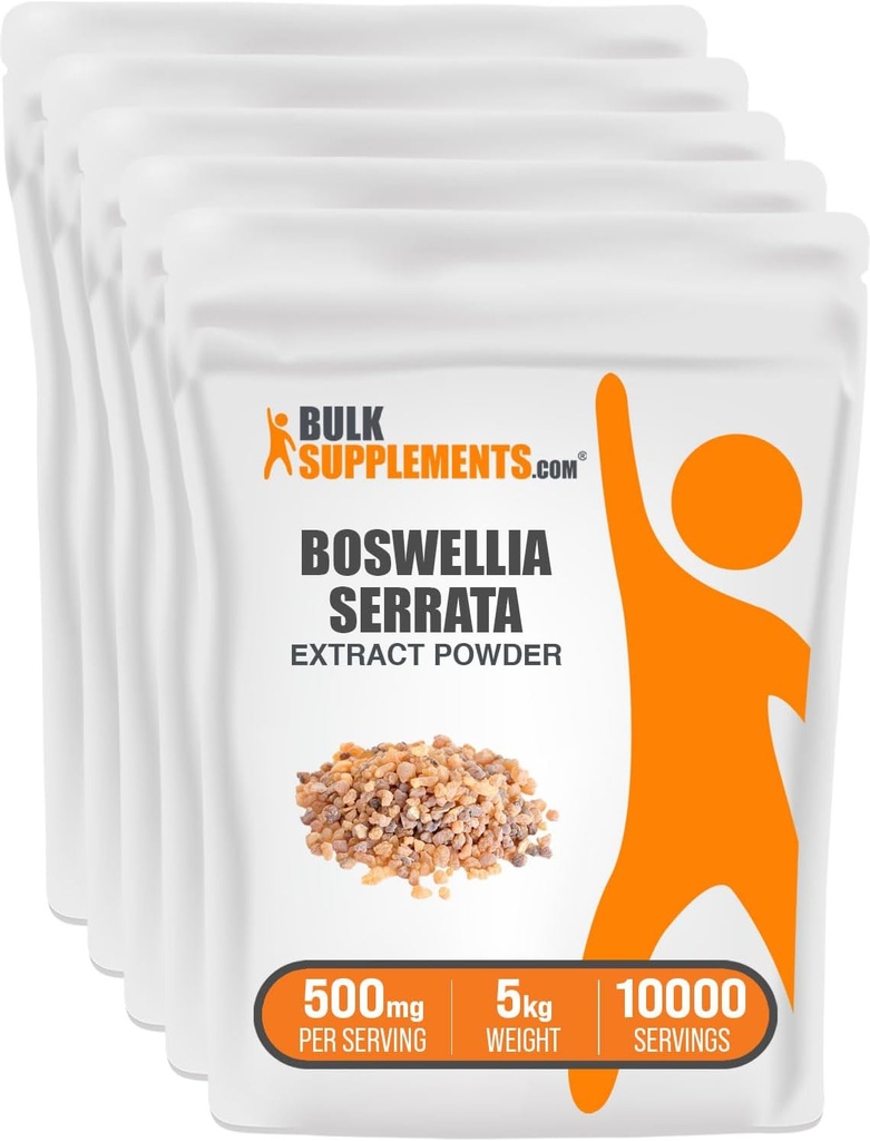 BulkSupplements.com Boswellia Serrata Extract Powder - od Frankincense Resin, Boswellia Serrata Powder - Bylinný dodatek, bez gluten, 500 mg na servírování, 5kg (11 liber) (balení 5)