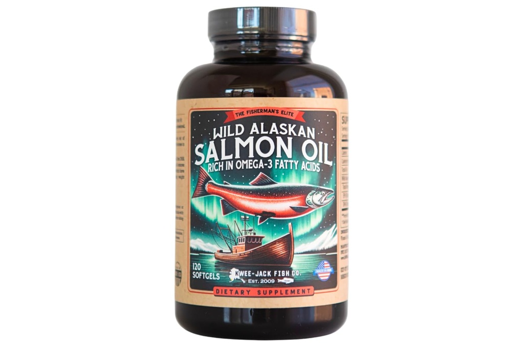 Wild Alaskan Losos Fish Oil Omega 3 Dodatek pro lidi 124; EPA a DHA Oil 124; Kwee-Jack Fish Co. 124; 120 Softgels 1000mg Salmon Oil