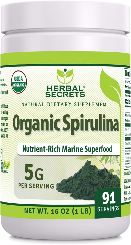 Bylinné tajemství Organic Spirulina Powder 16 Oz Oz Oz 124; Non- GMO CLANE124; Gluten Free CLANE124; Made in USA