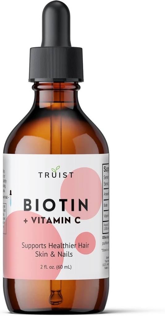 Čisté Biotin Liquid Drops 10000mcg - Biotin (B7) Max. Síla pro vlasy, kůže a nehty - Vitamin C (8mg) - Ženy a muži - 60 Day Supply / 2.0 Fl. (60ml)