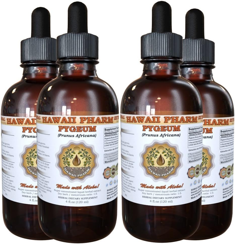 Hawaii Pharm Рygeum Liquid Extract, Рygeum (Рygeum Africanum) tinktura, Bylinný dodatek, Made in USA, 4x4 fl.oz