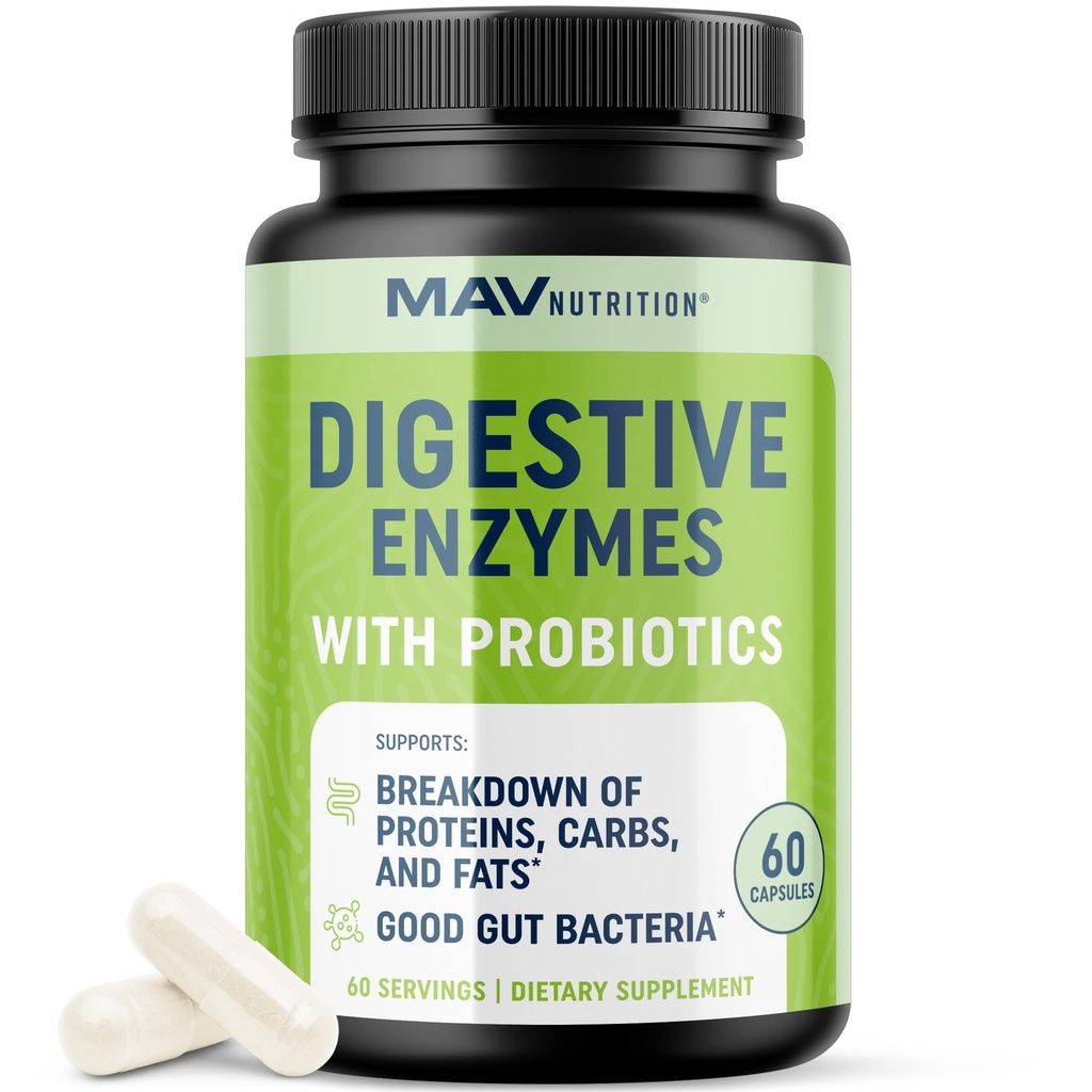 Enzimas Digestivas con Probióticos pv. 124; Salud Digestiva para Mujeres y Hombres pv. 124; Mezcla de Enzimas de 400 mg con Cepas Probióticas para la Digestión y la Salud Intestinal pv. 124; Vegetariano pv. 124; 60 Cápsulas
