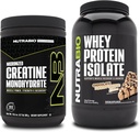 NutraBio Creatin Monohydrát, Neochucené, 300g a syrovátka izolát, čokoládové arašídové máslo, Doplněk Bundle - Svalová energie, Lean růst svalů, zotavení, a síla