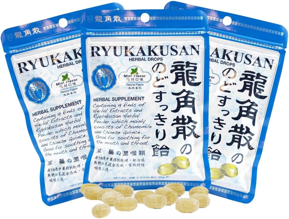 Solstice Medicine Company Ryukakusan Bylinné Kapky (Balení 3) - Mint Flavor (Povzdechnutí hrdlo & podporuje dýchání)