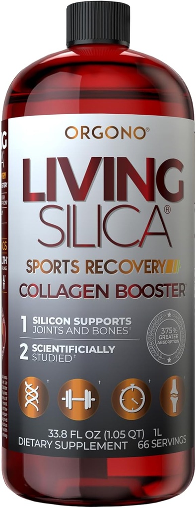 Orgono Living Silica Sports Recovery 124; Vegan Collagen Booster CLANE124; Silica- Based CLANE124; Pre & Post Workout Dodatek CLANE124; Podporuje společné zotavení, Tendon & Cartilage Health, Energy & Endurance CLANE124; 33.8 Fl Oz