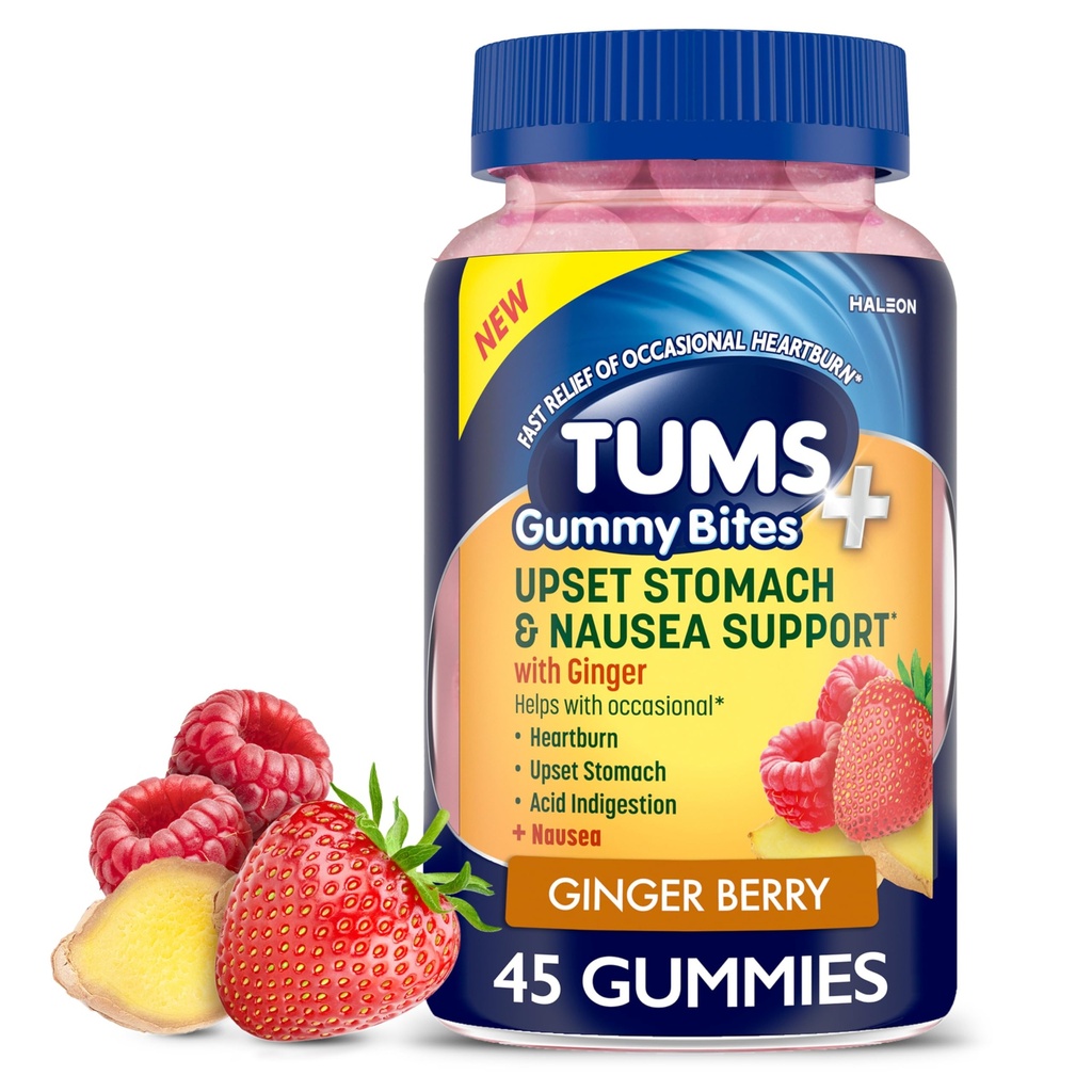 TUMS Plus Upset Žaludeční & Nausea Podpora, Dietní dodatek, Ginger Berry - 45 Počet