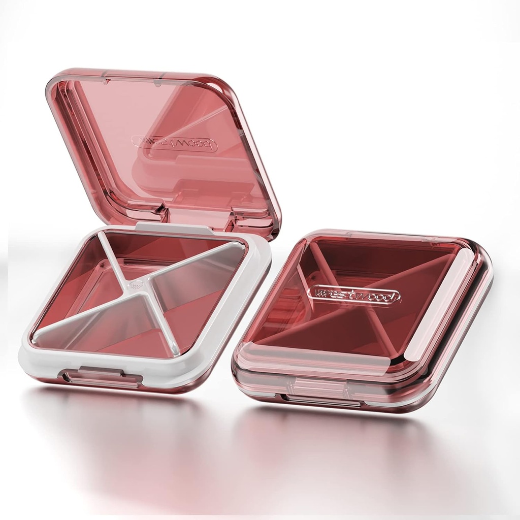 DUBSTAR Daily Pill Organizer, 4 Compartments Přenosné cestovní malá plotýnka pouzdro, Pill Box pro kapsy v kabelce držet vitaminy, Cod jaterní olej, doplňky a léky (červená)