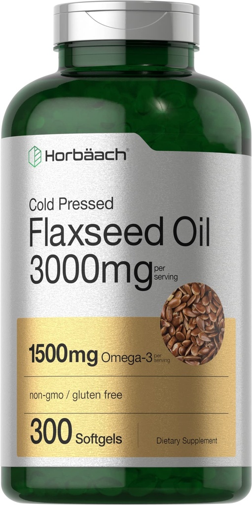 Horbäach Flaxseed Oil Softgel Kapsle 3000mg PHARMAD 124; 300 GARMAD 124; High potency PHARMAN 124; s Omega 3 6 9 GARMAN 124; Non- GMO, Gluten Free Gluten 124; Cold Pressed Flax Seed