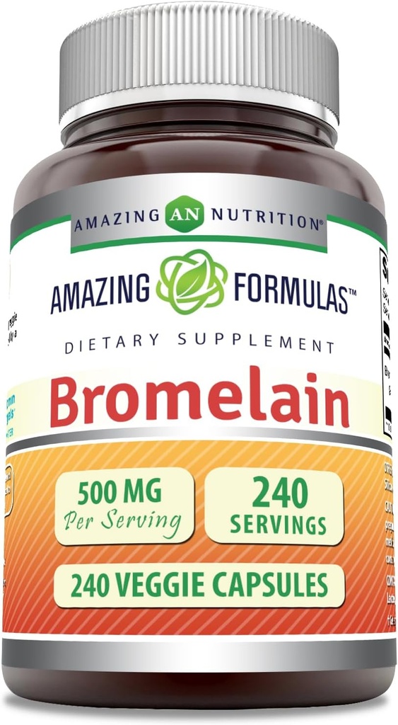 Amazing Applicas Bromelain 500mg 2400 GDU, Veggie Kapsle 124; Non-GMO CLAS124; Gluten Free CLAS124; Made in USA CLAS124; Ideální pro vegetariány (240 Počet)