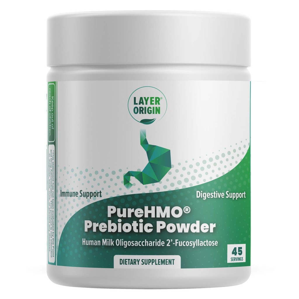 Vrstva Původ 124; PureHMO Human Milk Oligosaccharide (HMO 2 '-FL) Prebiotický Vláknitý prášek - Krmivo 200 miliard Probiotika / Scoop, 45 Služební