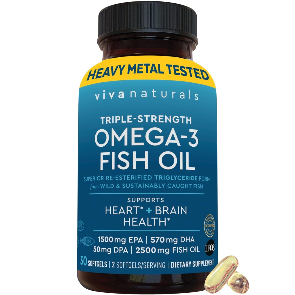 Viva Naturals Omega33 Fish Oil, Triple Strength, 2500 mg, 30 Softgels - Re- Esterifikované Omega 3 mastné kyseliny včetně EPA, DHA, DPA - Pascatarian- Friendly