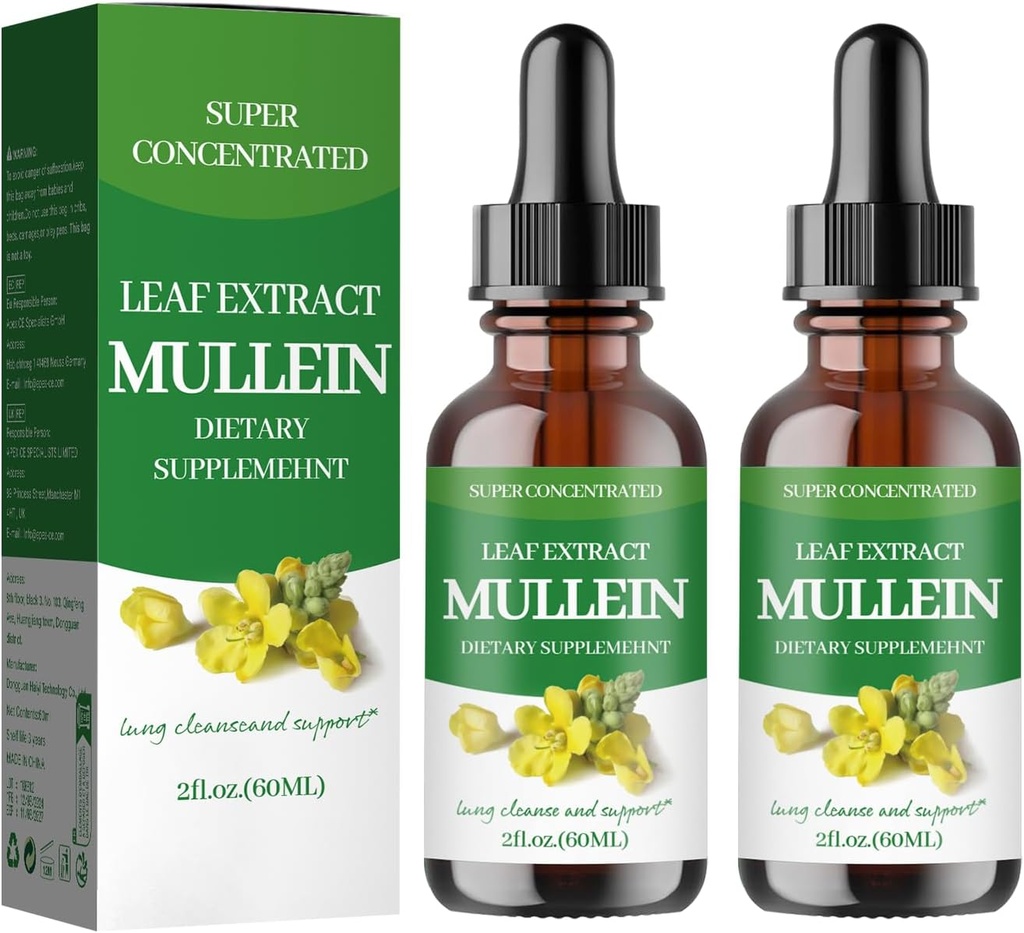 Mullein Drops for Lungs, Mullein Leaf Extract - Support Lung Cleanse - Organic Natural Supplement for Adult, Tincture Drops Adult 124; Non- GMO, Vegetarian Health Lifestyle- (2Pack)