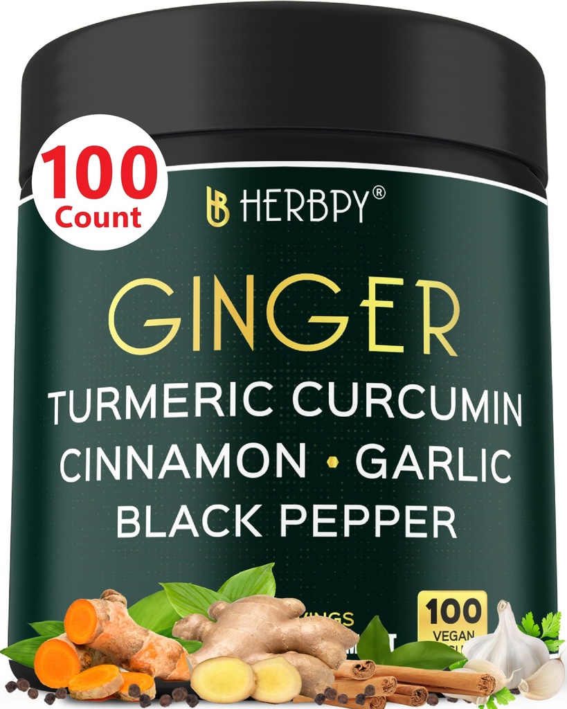 5in1 Zázvor a kurkuma doplňky s Ceylon Skořice, Česnek - Digestion, imunitní, Brain & Heart Health Support - 100 Vegan Kapsle
