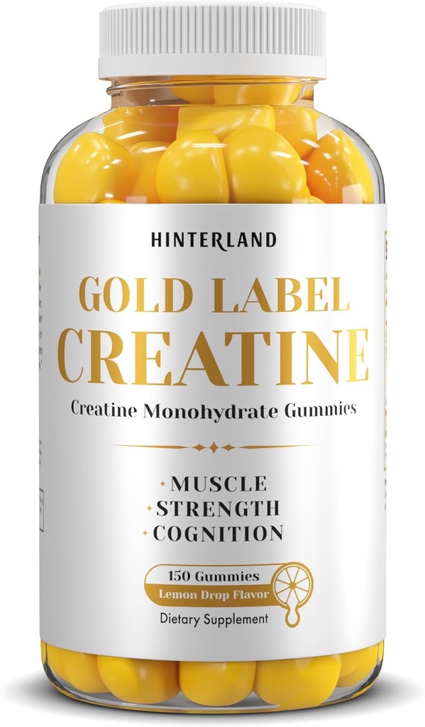 Hinterland Verlag Gold Label Creatine Monohydrát Gummies for Strength, Muscle Building, Brain Health Supplement, 5g per Serving, 150 Gummies (30 Servings).