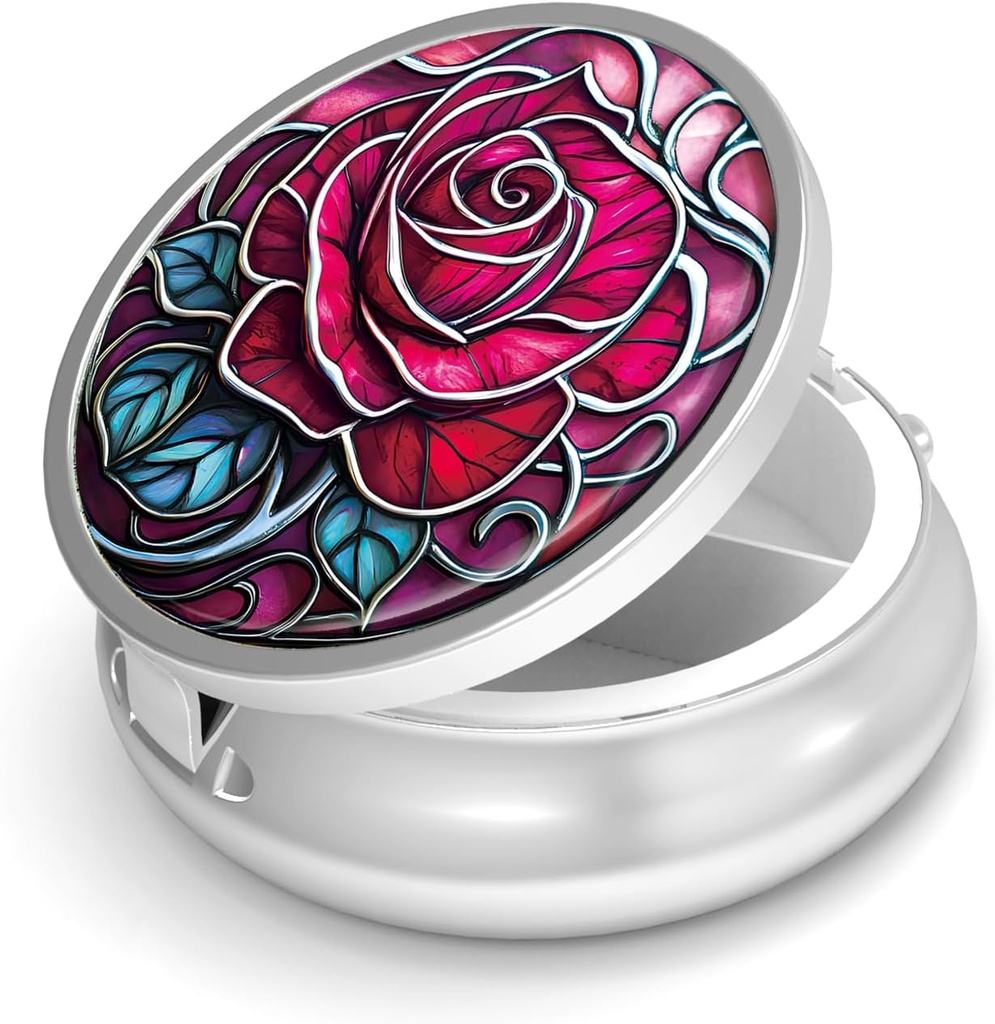 Pill Box-3 Kompartment Small Pill Pouzdro pro Purse & Pocket Mini Metal Pill Holder Cestovní Pill Kontejner pro držení doplňků Vitamíny BPA-Free (Rose)