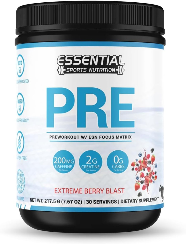 PRE PHARMAN 124; Pre- cvičení s Creatine, Focus Formule, a 200mg kofein (n / a, Extreme Berry Blast)