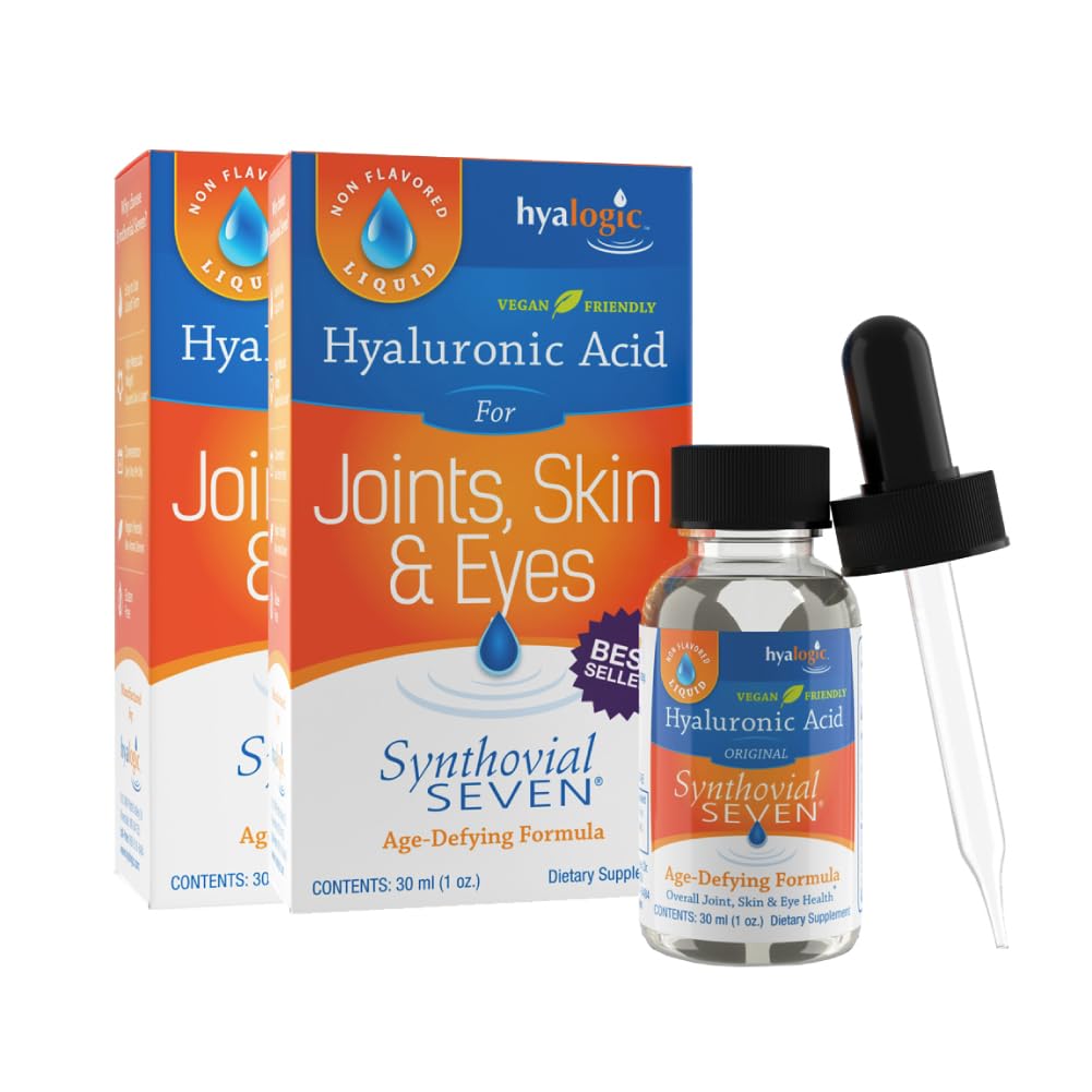 Hyalogická syntetická sedmá tekutá kyselina hyaluronová - Vegan Oral Joint & Skin Supplement, vysoká molekulová hmotnost, čisté doplňky pro podporu hydratace, 1 oz (2 balení)