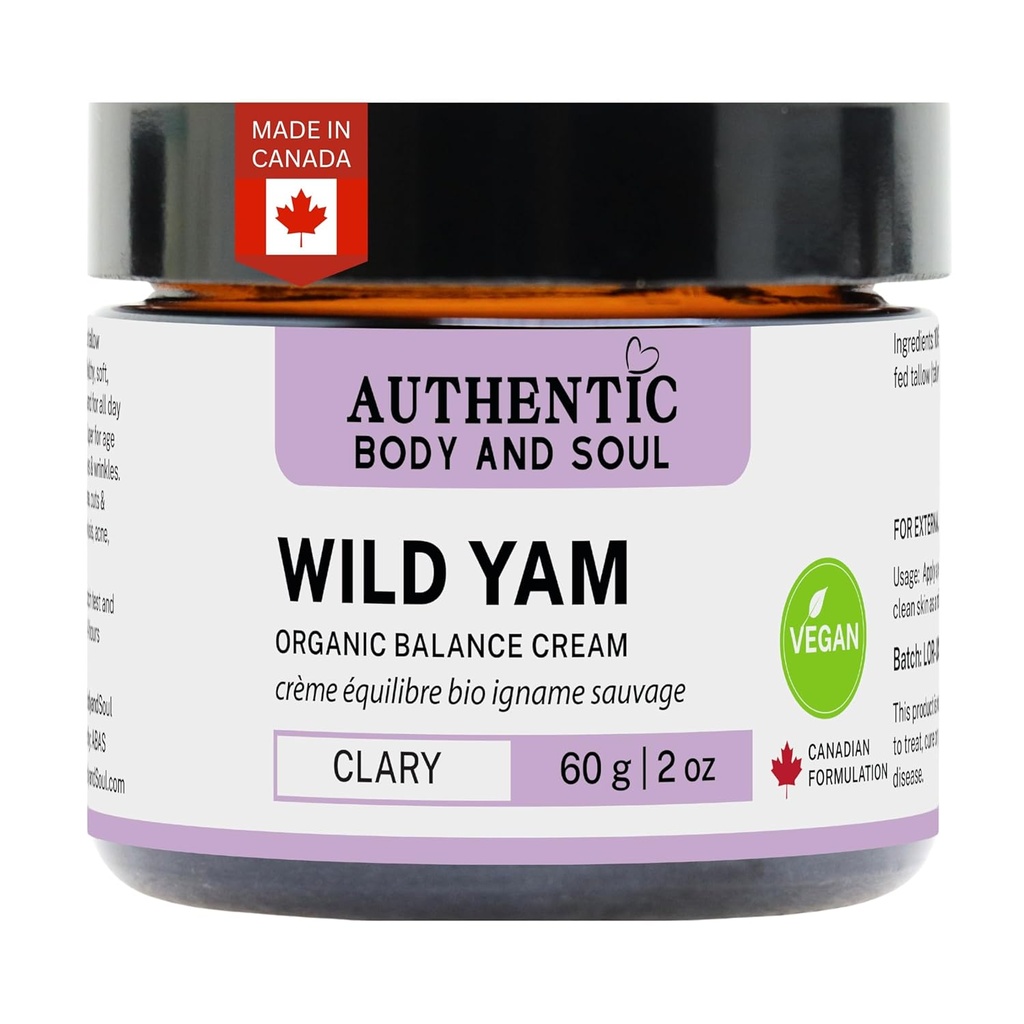 Authentic Organic Wild Yam Root Balancing Cream pro ženy s Premium Bylinné Botaniky, Yam Cream, Wild Yam Skin Care, Všechny složky Certified Vegan (Vegan Clary Blend)
