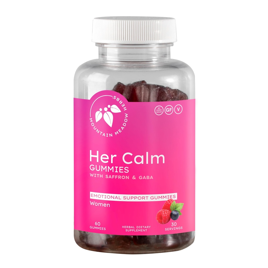 Mountain Meadow Herbs Her Calm Gummies - Natural Mood Support with Saffron, Passion Flower, St. John 's Wort, GABA - Stres Relief Supplement for Women - 60 ct