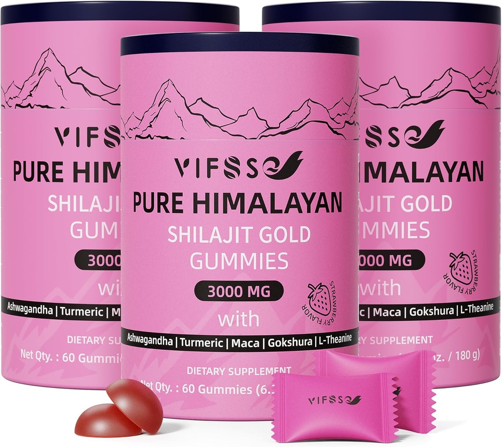 Shilajit Gummies, 3000 Mg Shilajit Pure Himalayan Organic with Ashwagandha, Turmeric Sugar- Free Gummies for Men and Women, Shilajit Supplement, Non-GMO Nature Shilajit for Energy, 180 Gummies