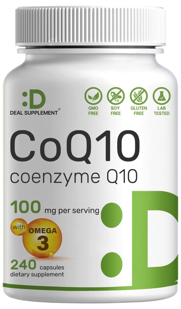 DEAL SUPPLAMENT CoQ10 100mg s Omega 3 100mg, 240 tobolek CLAS124; Biologicky dostupný koenzym Q10 Formule CLAS124; Non- GMO