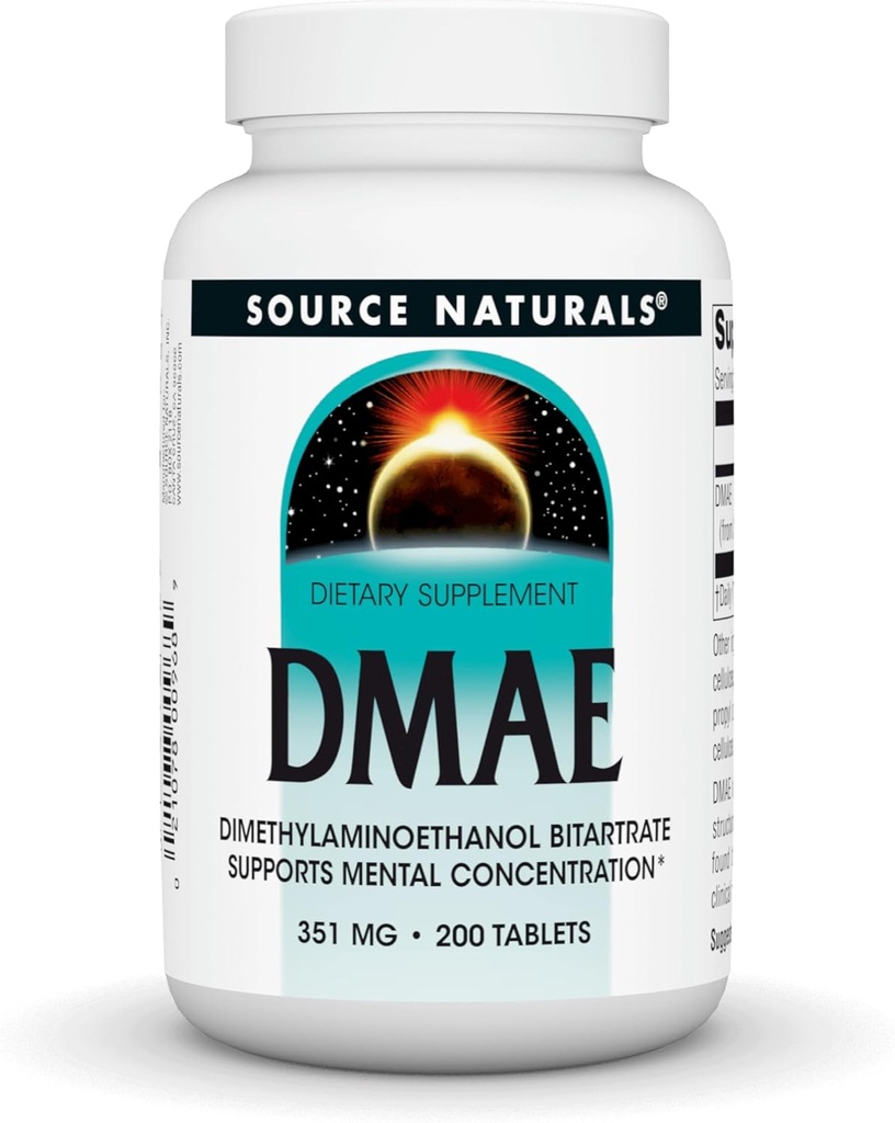 Zdroj Naturals DMAE, Dimethylaminoethanol Bitartate - Podporuje mentální koncentraci - 200 Tablety