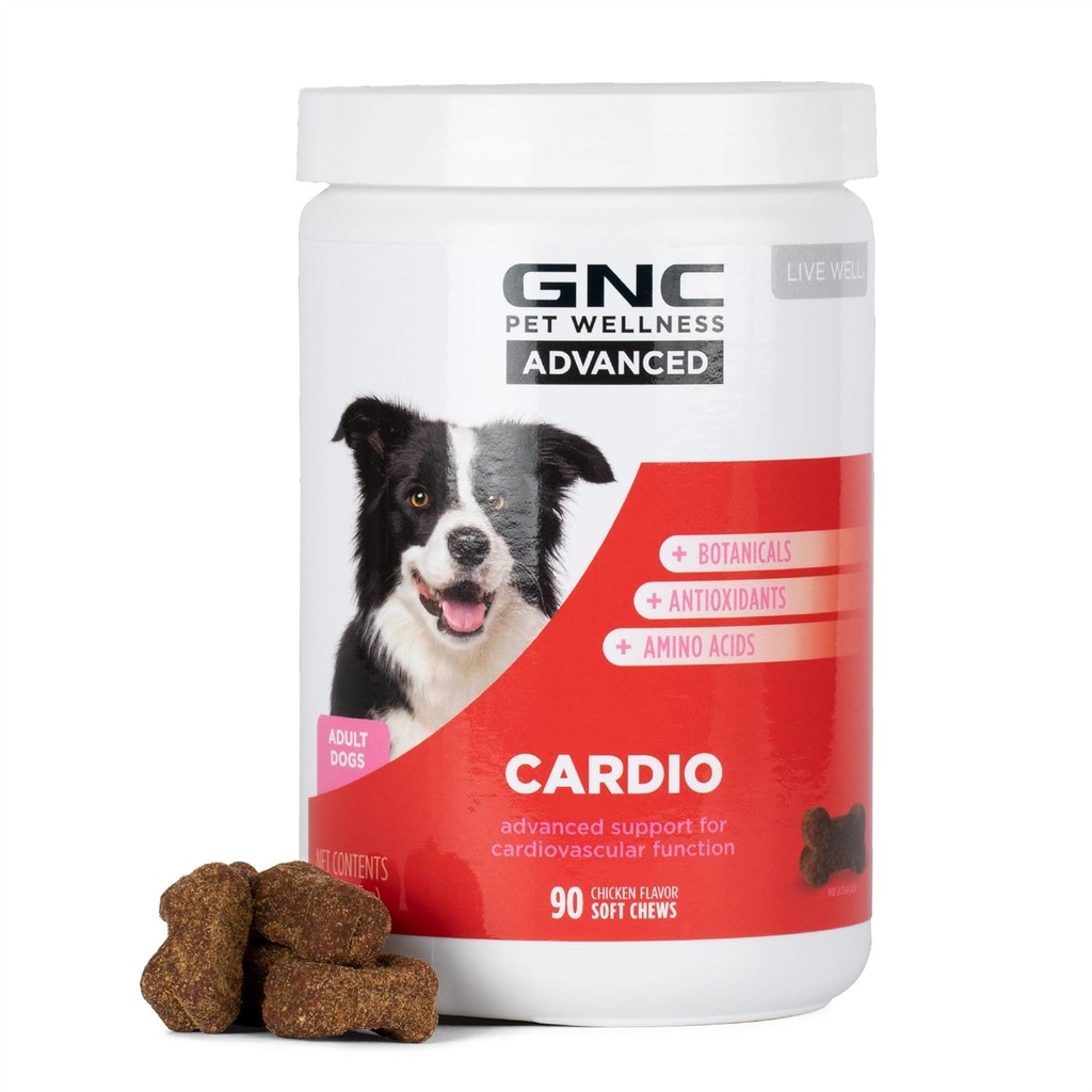 GNC Domácí zvířata Advanced Dog doplňky, Kardiovaskulární podpora a srdce Chews for Dogs, Soft Pet dodatek Vyrobeno v USA, Cardio Vitamíny & Snadno žvýkat psí Essentials, 90 Počet