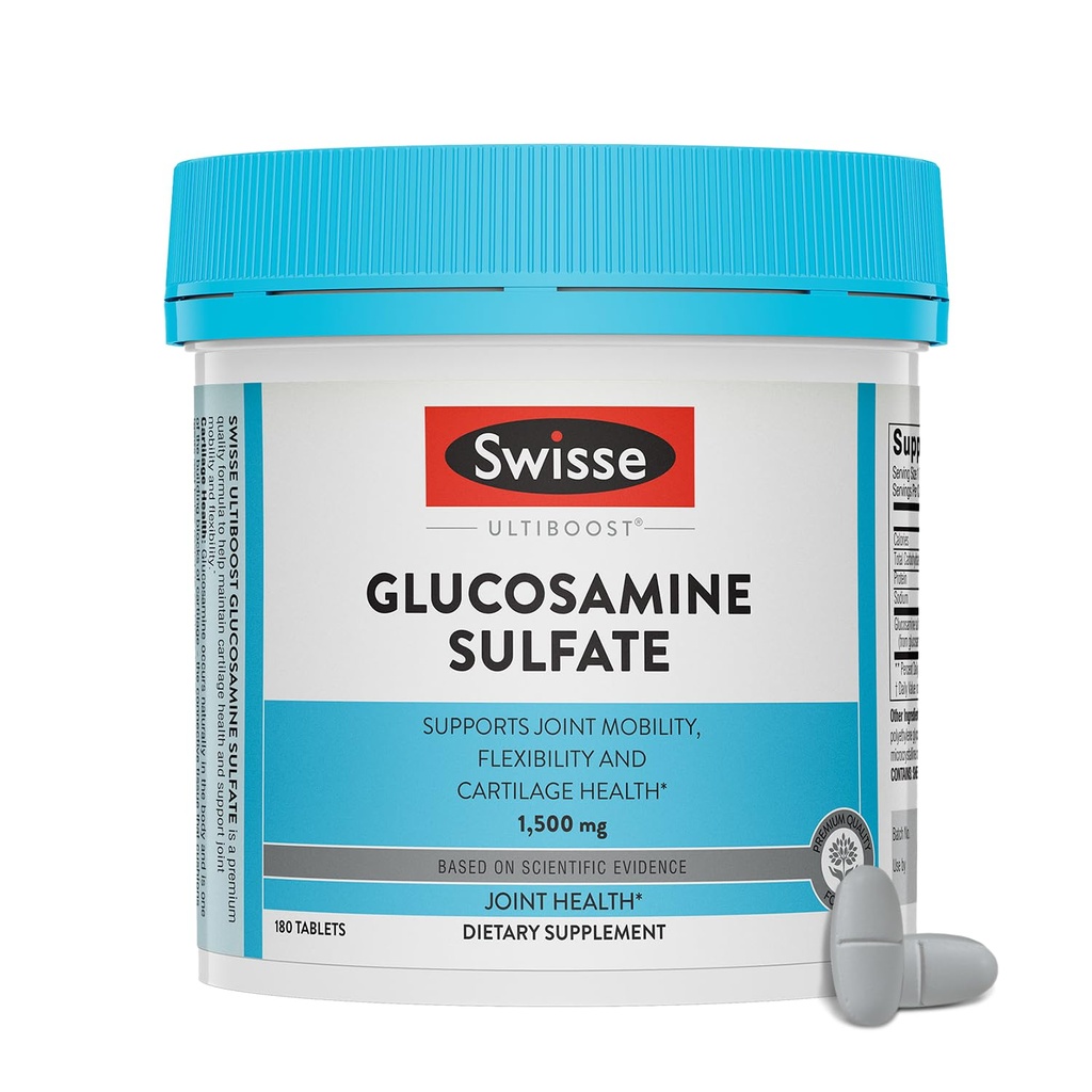 Swisse Glucosamine Sulfath Společná podpora Dodatek pro mobilitu a pružnost zdraví 124; Ženy a muži 124; Glucosamina 1500mg 154; 180 Tablety 124; 6 Měsíce Dodávka