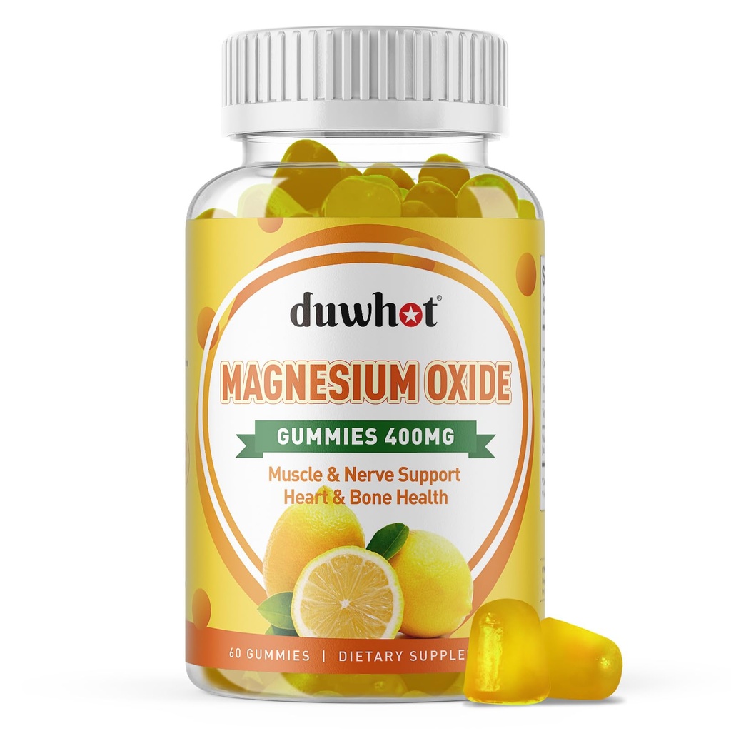 Oxid hořečnatý Gummies 400mg, Oxid hořečnatý Žvýkací dodatek pro dospělé a děti, Nerve, Svalovina, Podpora kostí a srdce, Non GMO, Pectin, Vegan, 60