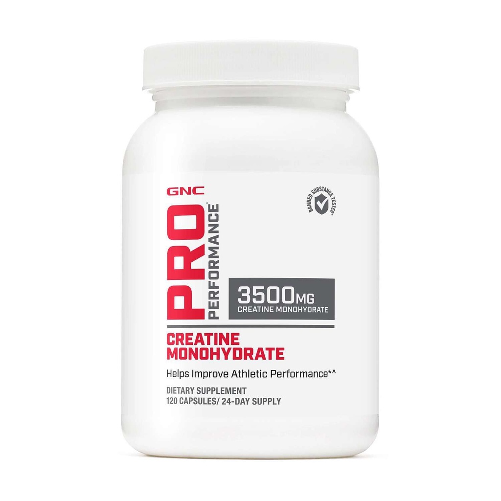 GNC Pro Performance Creatine Monohydrát 3.5g Dodatek, Zlepšuje budování svalů, Vytrvalost a výkon, 120 Kapsle, 24 Služeb