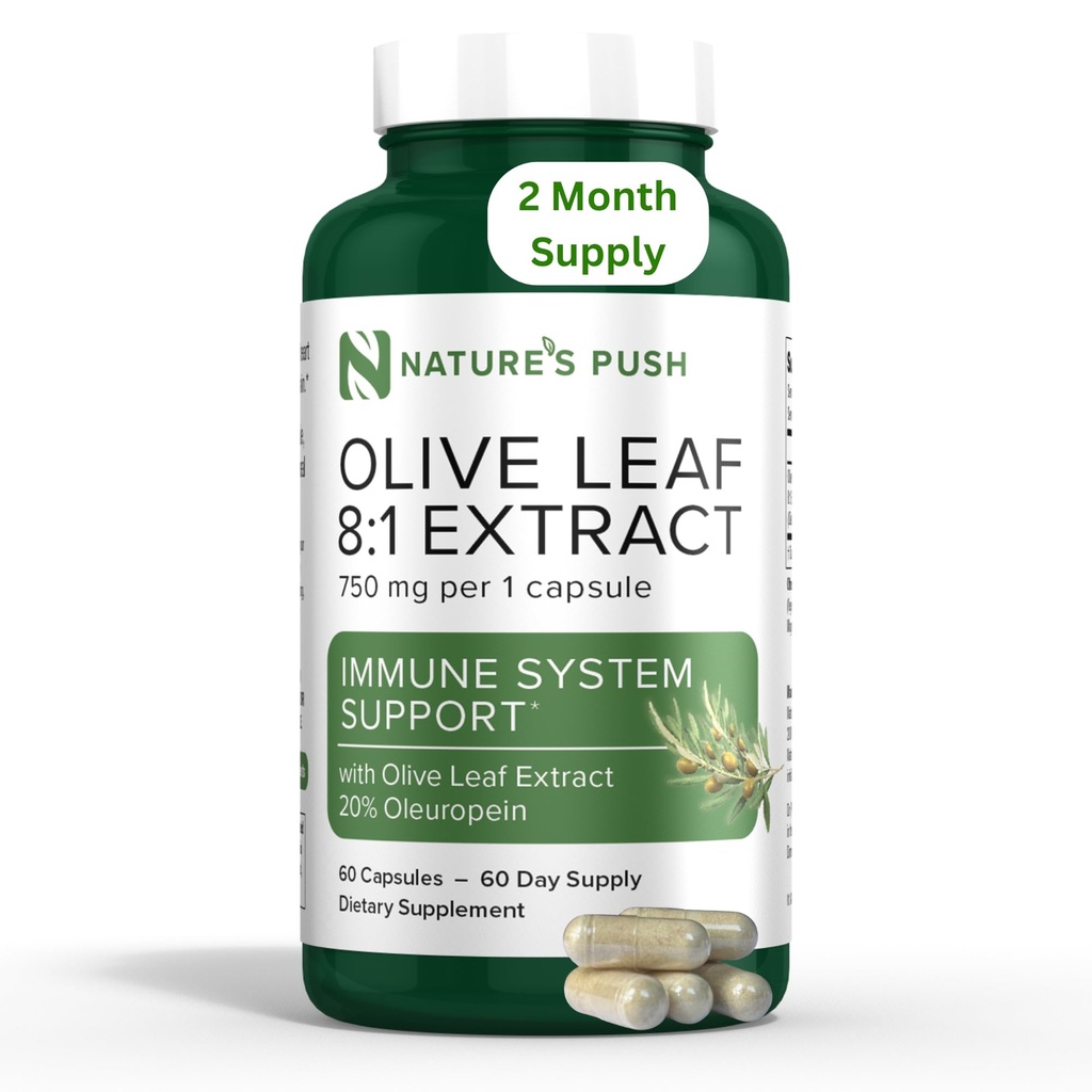 Nature 's Push Super Potent Olive Leaf 8: 1 Extract 20% Oleuropein 750mg Imunitní systém kapslí, kůže, a Heart Health Support Vegan Non- GMO USA cGMP gluten zdarma Antioxidanty 60 Kapsle 2 Měsíční dodávky