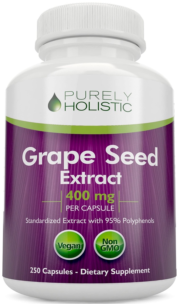Čistě holistické zrno extrakt 20,000mg - 250 Vegan Kapsle - 8 + měsíční zásoba - Standardizované na 95% polyfenoly - 400 mg na kapslí - Maximální síla Grapeseed - Non- GMO & Pesticide Free