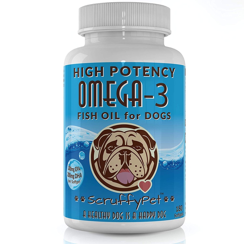 Čistá Omega 3 Divoký rybí olej pro psy s vitaminem E - nejvyšší EPA & DHA Softgels k dispozici (1000mg) 180ct