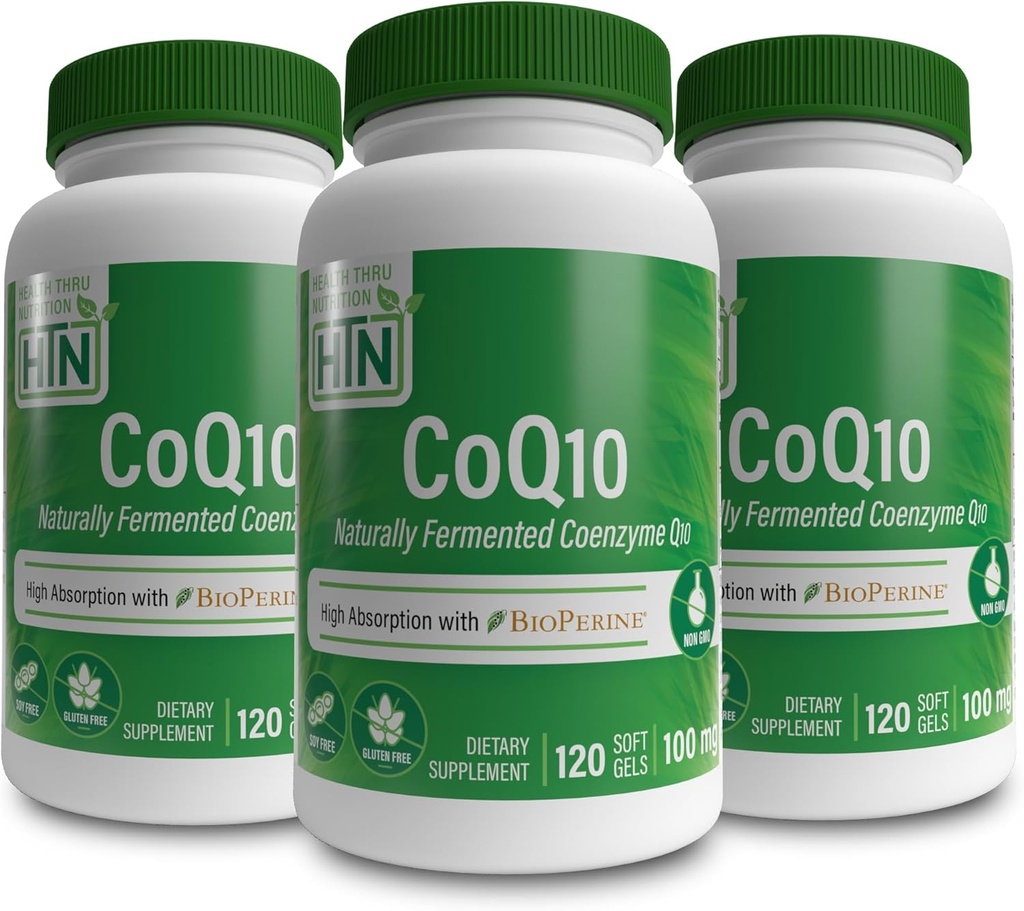 Zdraví Thru Nutrition CoQ-10 100 mg s BioPerine (Balení 3X 120 Softgels) 124; Vysoká absorpce Přirozeně fermentované USP stupeň Coenzym Q10 Amend124; 3. strana testováno 124; Heart Health and Energy Support