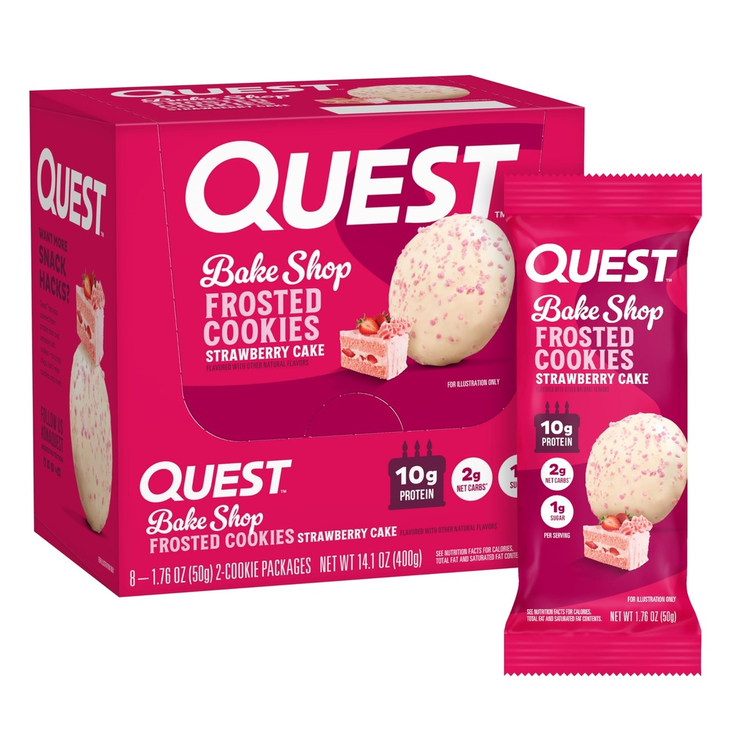 Quest Nutrition Masted Cookies Twin Pack, Jahodový dort, 1g Cukr, 10g protein, 2g Net Carbs, gluten zdarma, 16 Cookies