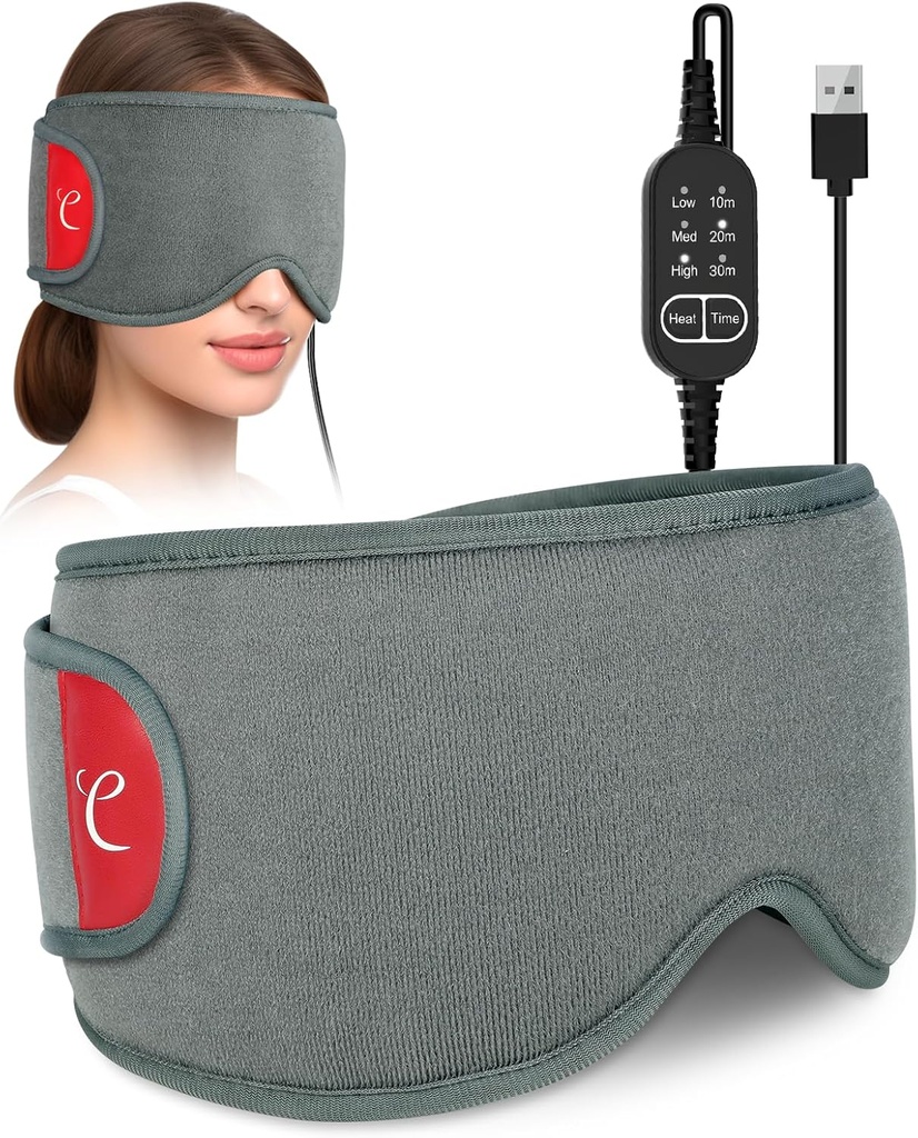 Comfytemp Vyhřívané oční masky pro suché oči, USB Oční ohřívací panel, Sinusová bolest hlavy Migréna Relief Maska, Teplá komprese očí s 3 Nastavení tepla a času