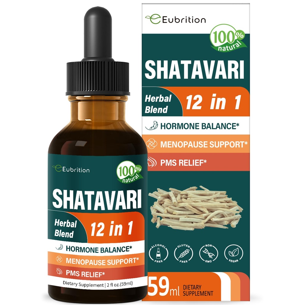 Shatavari (Shitabari) Drops for Women Support Menopause Relief, Bylinný dodatek pro podporu PMS, 12- in-1 Formule s Wild Yam, Vitex Berry Extract. 2oz