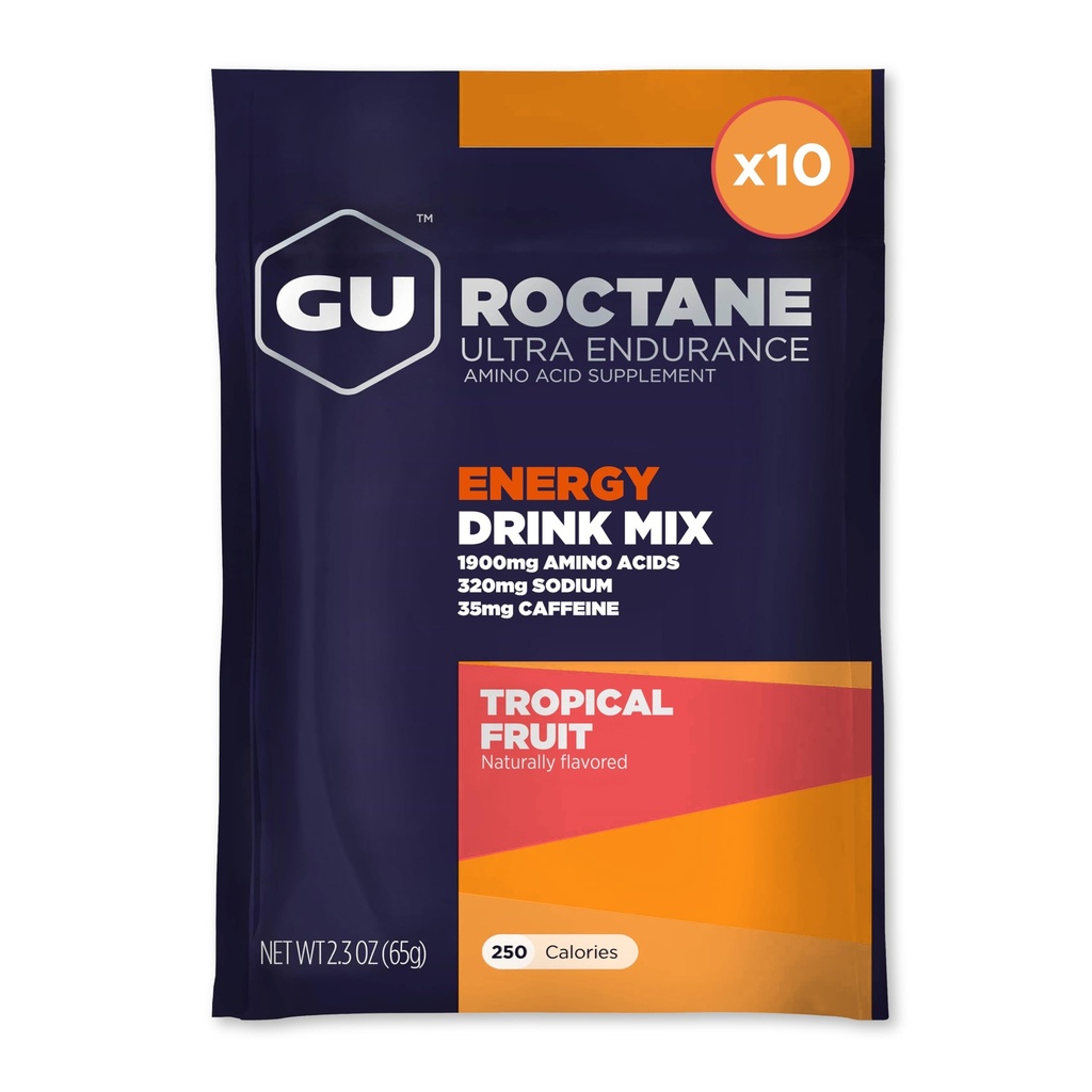 GU Energy Roctan Ultra Endurance Energy Drink Mix, Vegan, gluten- Free, Kosher, 35mg kofeinu, a Dairy- Free n-the- -Bean Energy for any Workout, 10 Single-Serving Packets, Tropické ovoce