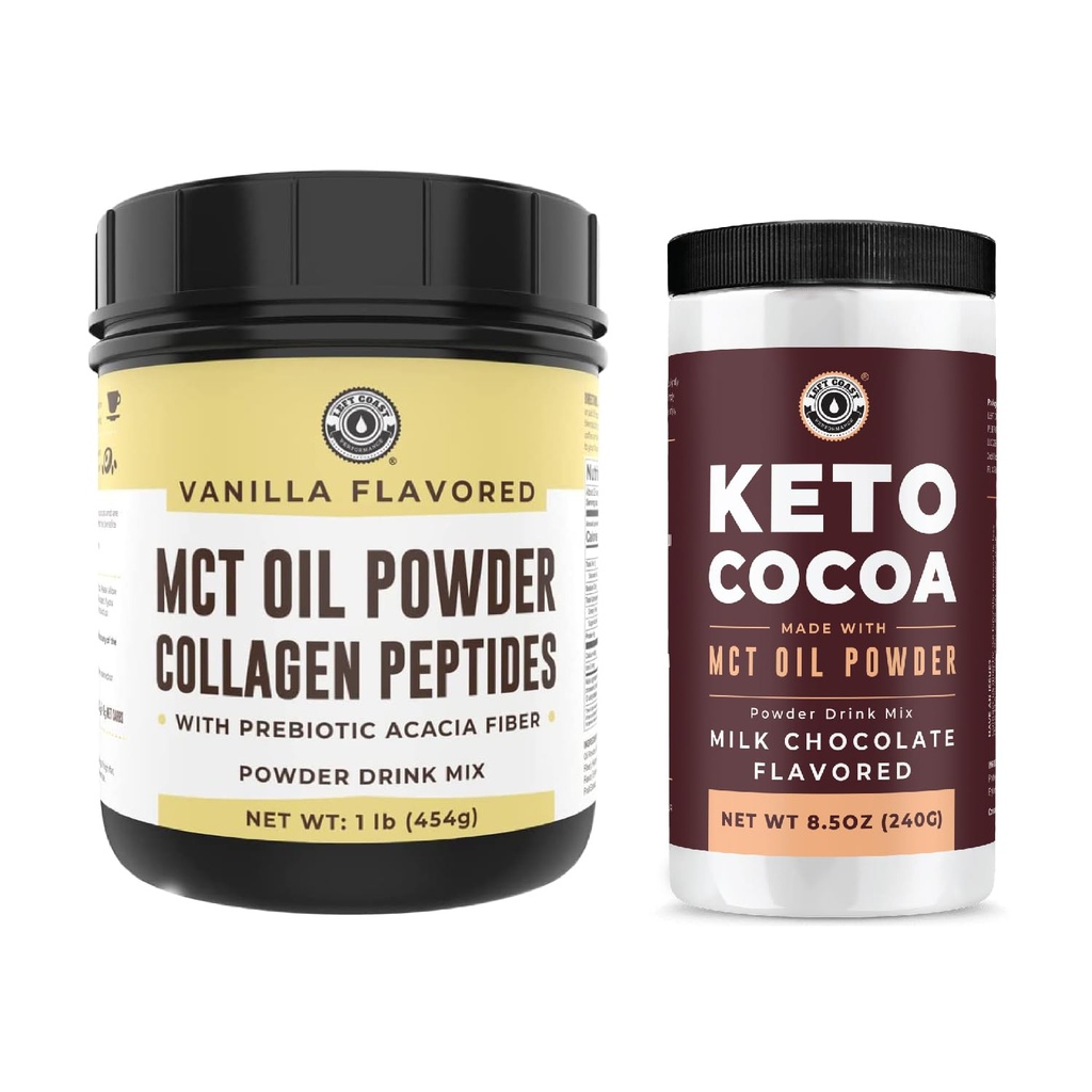 Výkon levého pobřeží Keto MCT Oil Powder & Collagen + Keto Coco Drink Mix