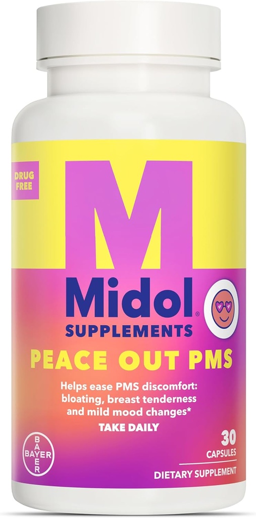 MIDOL doplňky Mír mimo PMS, PMS Support dodatek, doplněn Chasteberry pomoci zmírnit citlivost prsu & mírné mood změny, také se zázvor prášek & Valerian Extract, 30 Počet
