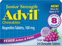 Advil Junior Strength Žvýkací Ibuprofen Pain Reliever and Fever Reducer, Dětský Ibuprofen for Pain Relief, Grape - 24 tablet