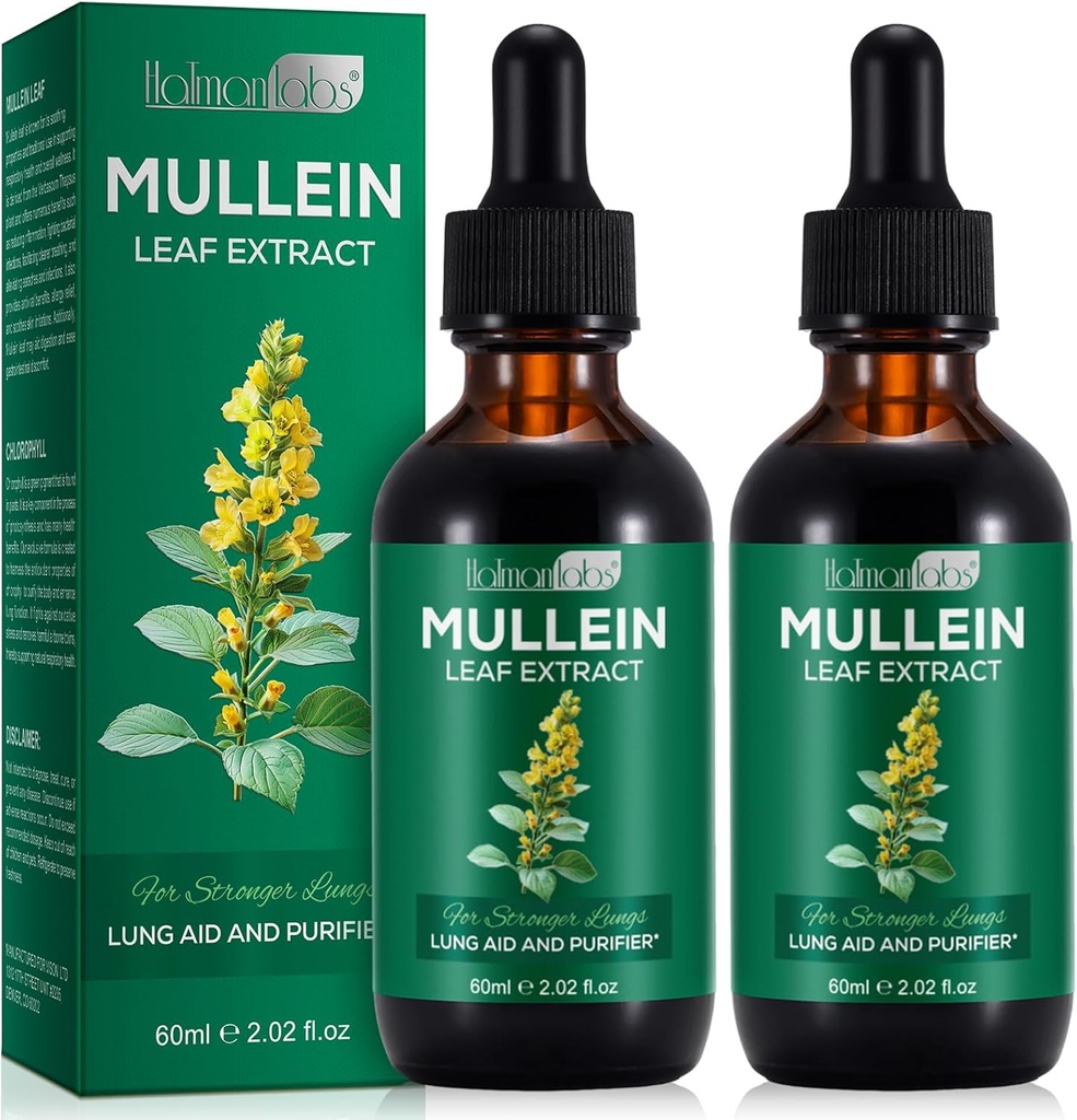 2 Pack Mullein Drops for Lungs, Natural Mullein Bylinné doplňky, Mullein Leaf Extract for Lung Cleanse and Respirační podpora, 2.02 fl oz